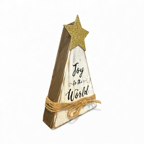 Handmade Wooden "Joy To The World" Christmas Tree Decor With Glitter Star & Twin - Picture 5 of 5